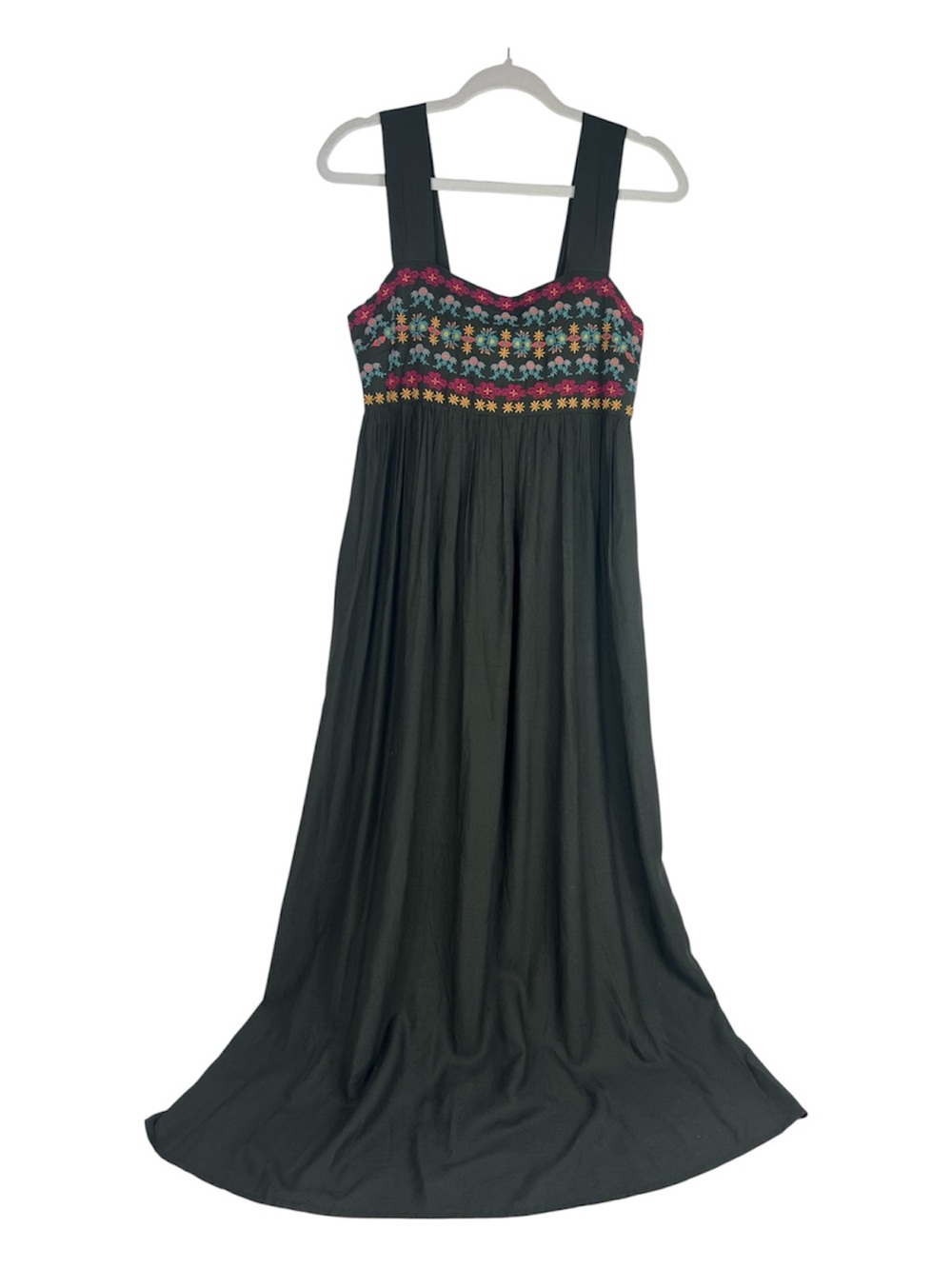 Natural Life Sz M Tricia Embroidered Maxi Sleeveless Dark Olive/Gray Boho - Picture 2 of 10
